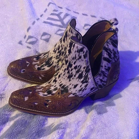 Cowhide Western Ankle Boots - Picture 3 of 8